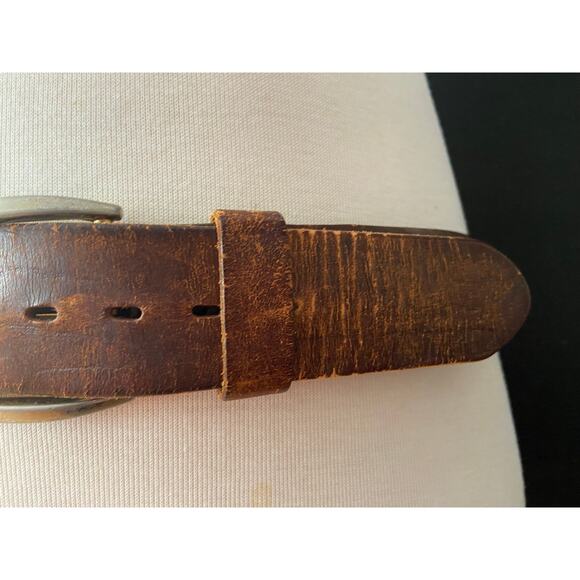 Vintage SEARS Distressed Wide Brown Leather Belt Mens sz 42 - Picture 3 of 12